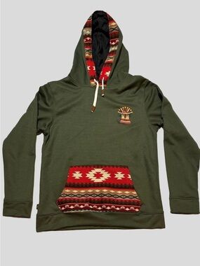 MAOS Olive Southwest Aztec Boho Hoodie Festival Cabincore Pullover Beachy